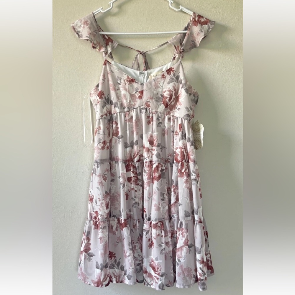 Altar’d State Dress Size XS Floral Tiered Ruffle Cap Sleeves Pink Tan Beige NEW